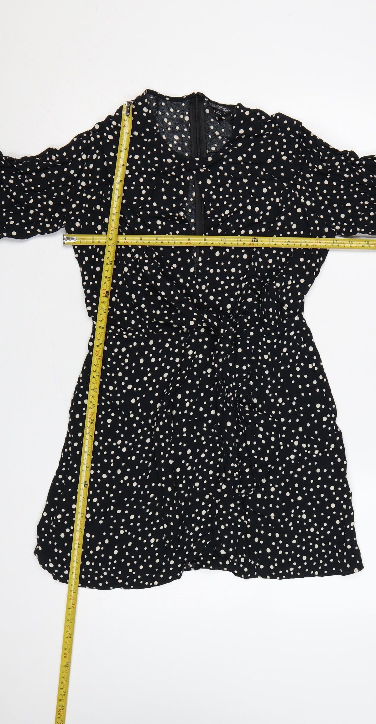 Topshop Women Black Polka Dot UK 10 Petite Fit & Flare Dress