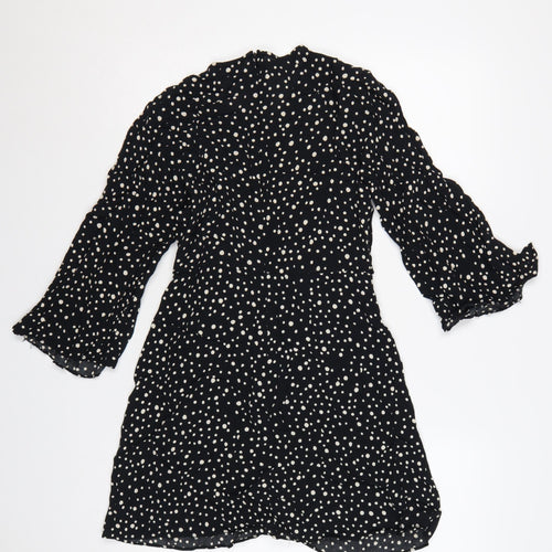 Topshop Women Black Polka Dot UK 10 Petite Fit & Flare Dress
