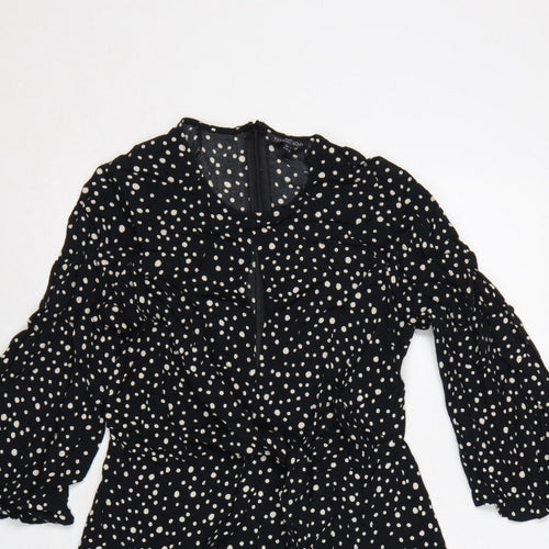 Topshop Women Black Polka Dot UK 10 Petite Fit & Flare Dress