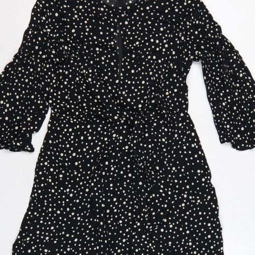 Topshop Women Black Polka Dot UK 10 Petite Fit & Flare Dress