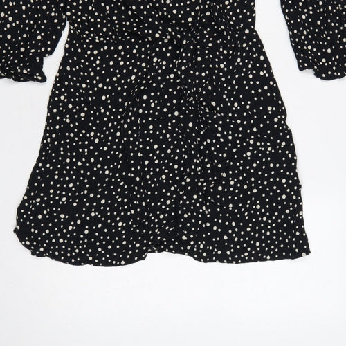 Topshop Women Black Polka Dot UK 10 Petite Fit & Flare Dress