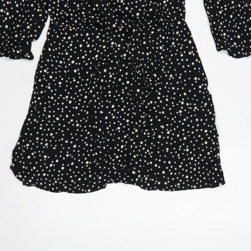 Topshop Women Black Polka Dot UK 10 Petite Fit & Flare Dress