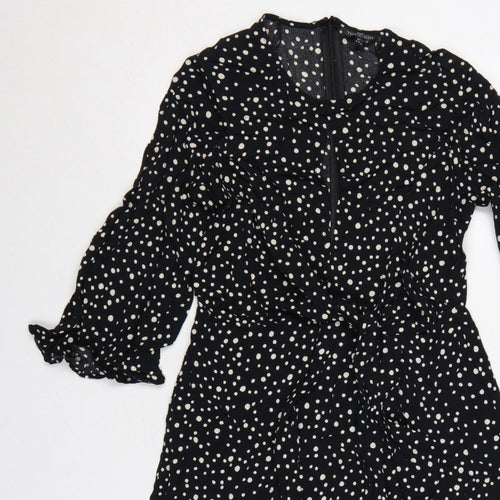 Topshop Women Black Polka Dot UK 10 Petite Fit & Flare Dress