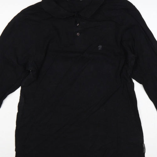 French Connection Men's Black 2XL Long Sleeve Logo Polo Shirt