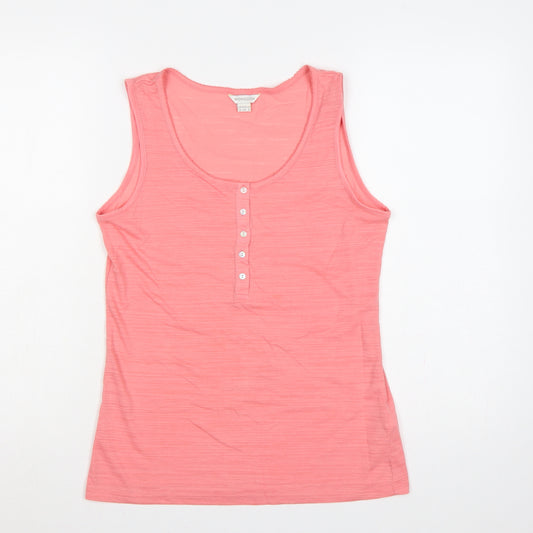 Monsoon Women Pink UK 12 Basic Jersey Scoop Neck Button Tank Top