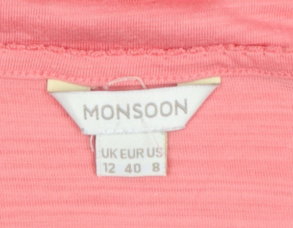 Monsoon Women Pink UK 12 Basic Jersey Scoop Neck Button Tank Top