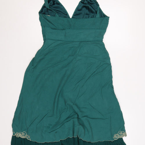 Karen Millen Women Green UK 12 Halter A-Line Silk Beaded Dress