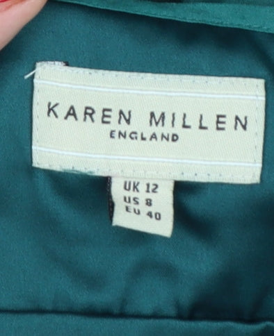 Karen Millen Women Green UK 12 Halter A-Line Silk Beaded Dress