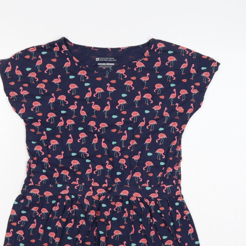 Mountain Warehouse Girls Blue Pink Flamingo Skater Dress Age 13