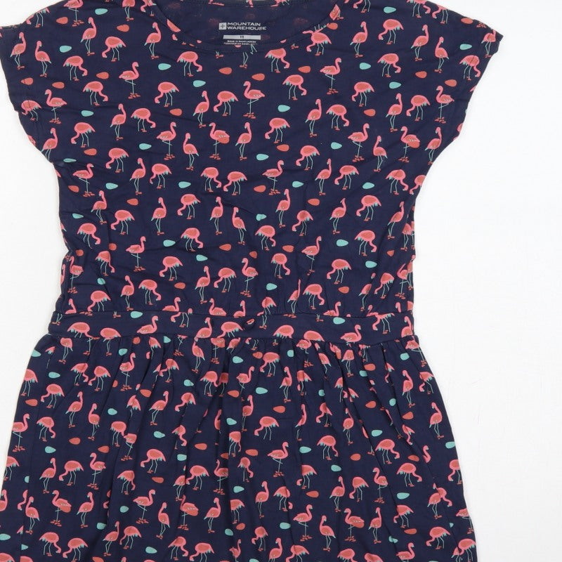 Mountain Warehouse Girls Blue Pink Flamingo Skater Dress Age 13