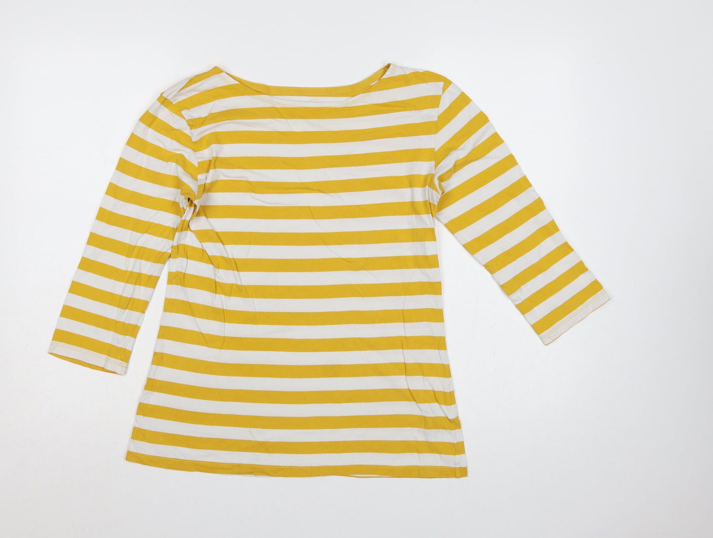 Seasalt Women’s Yellow White Stripe Organic Cotton 3/4 Sleeve Top UK 10