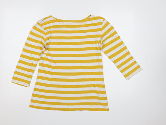 Seasalt Women’s Yellow White Stripe Organic Cotton 3/4 Sleeve Top UK 10