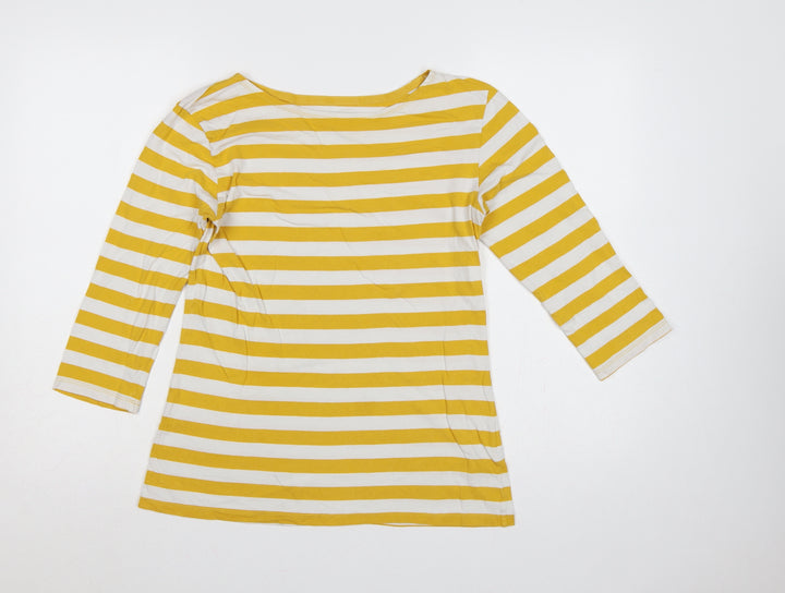 Seasalt Women’s Yellow White Stripe Organic Cotton 3/4 Sleeve Top UK 10