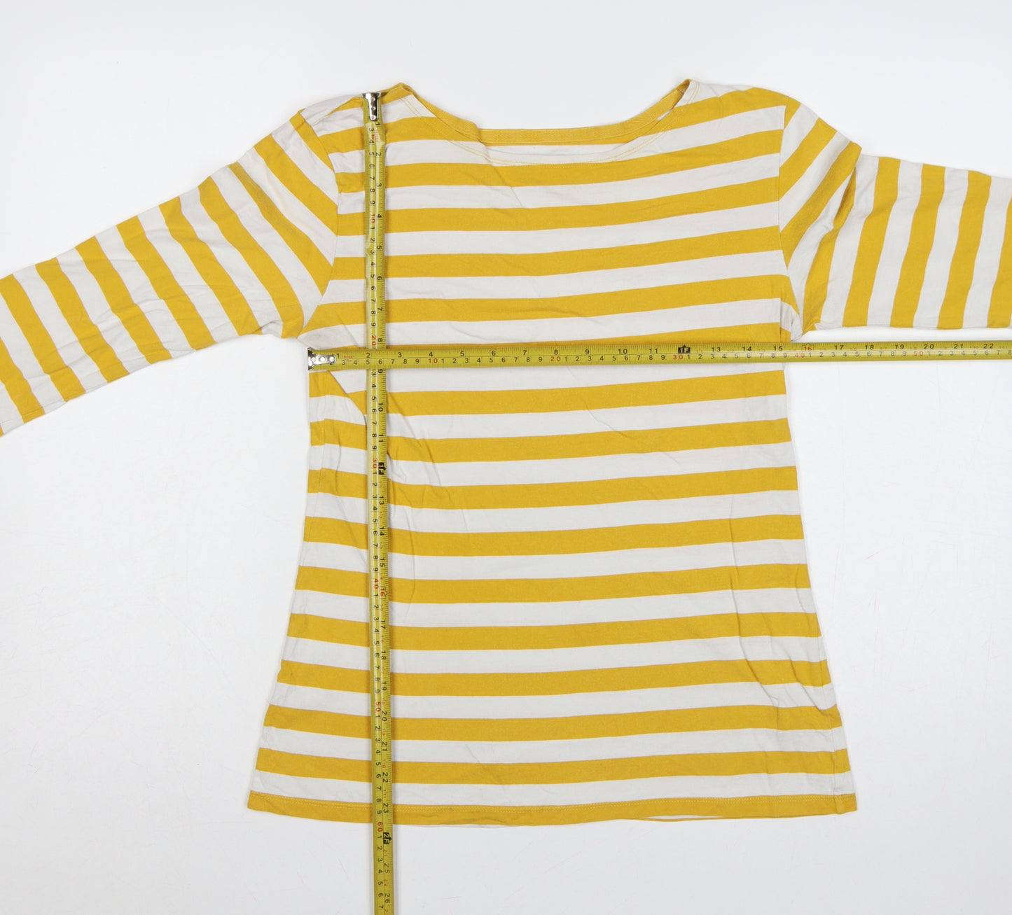 Seasalt Women’s Yellow White Stripe Organic Cotton 3/4 Sleeve Top UK 10