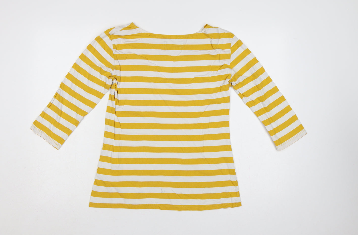 Seasalt Women’s Yellow White Stripe Organic Cotton 3/4 Sleeve Top UK 10