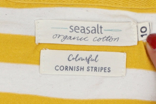 Seasalt Women’s Yellow White Stripe Organic Cotton 3/4 Sleeve Top UK 10