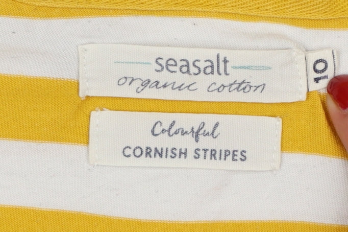 Seasalt Women’s Yellow White Stripe Organic Cotton 3/4 Sleeve Top UK 10