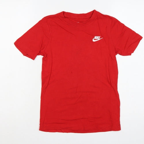 Nike Boys Red S Logo Jersey Short Sleeve Crew Neck T-Shirt