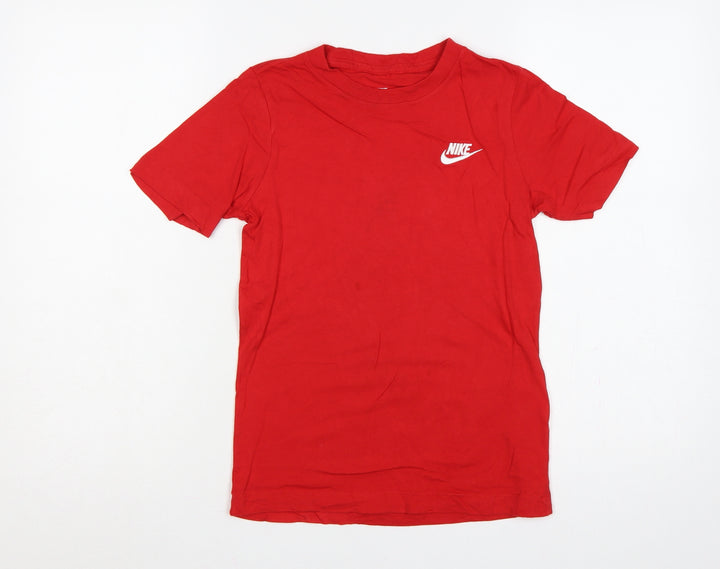 Nike Boys Red S Logo Jersey Short Sleeve Crew Neck T-Shirt