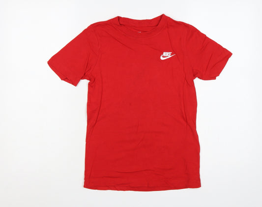 Nike Boys Red S Logo Jersey Short Sleeve Crew Neck T-Shirt