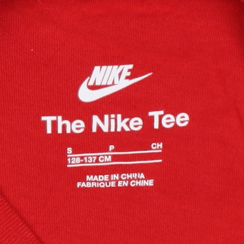 Nike Boys Red S Logo Jersey Short Sleeve Crew Neck T-Shirt