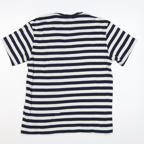 Champion Men's Navy White Striped Small Crew Neck Logo T-Shirt