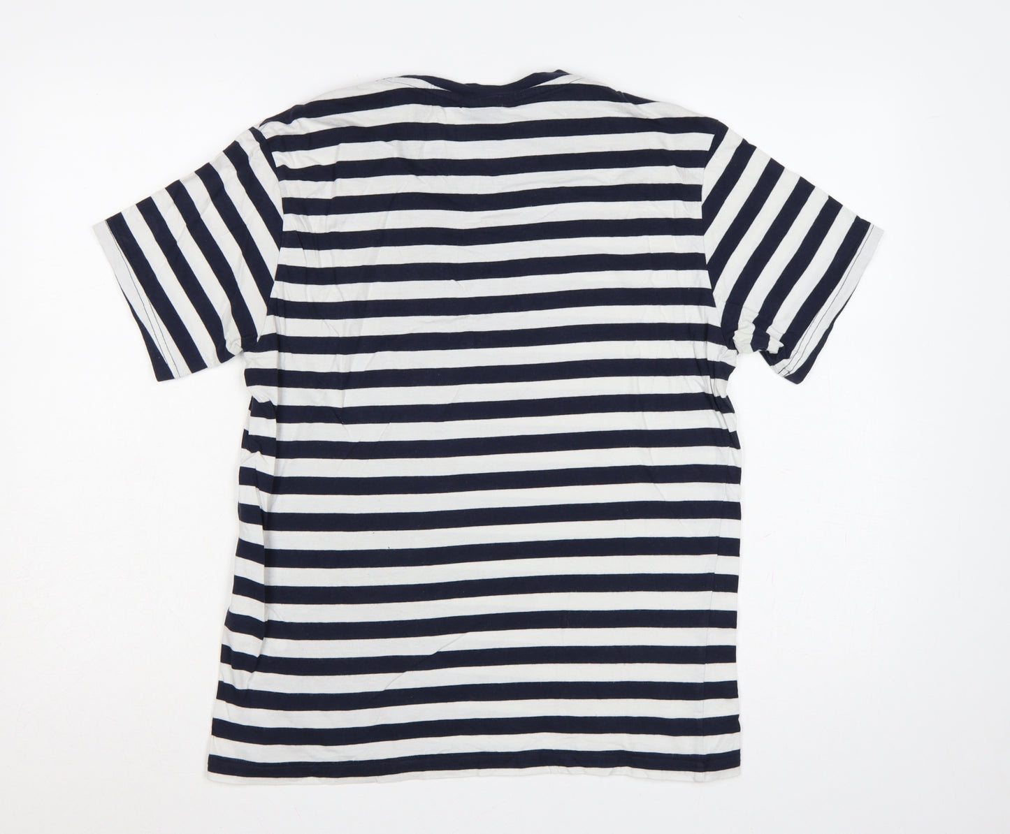 Champion Men's Navy White Striped Small Crew Neck Logo T-Shirt