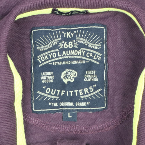 Tokyo Laundry Men’s Purple L Polo Shirt Lime Trim Logo