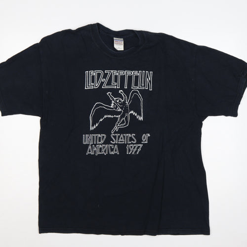 Gildan Men's Black XL Led Zeppelin USA 1977 Heavyweight Graphic T-Shirt