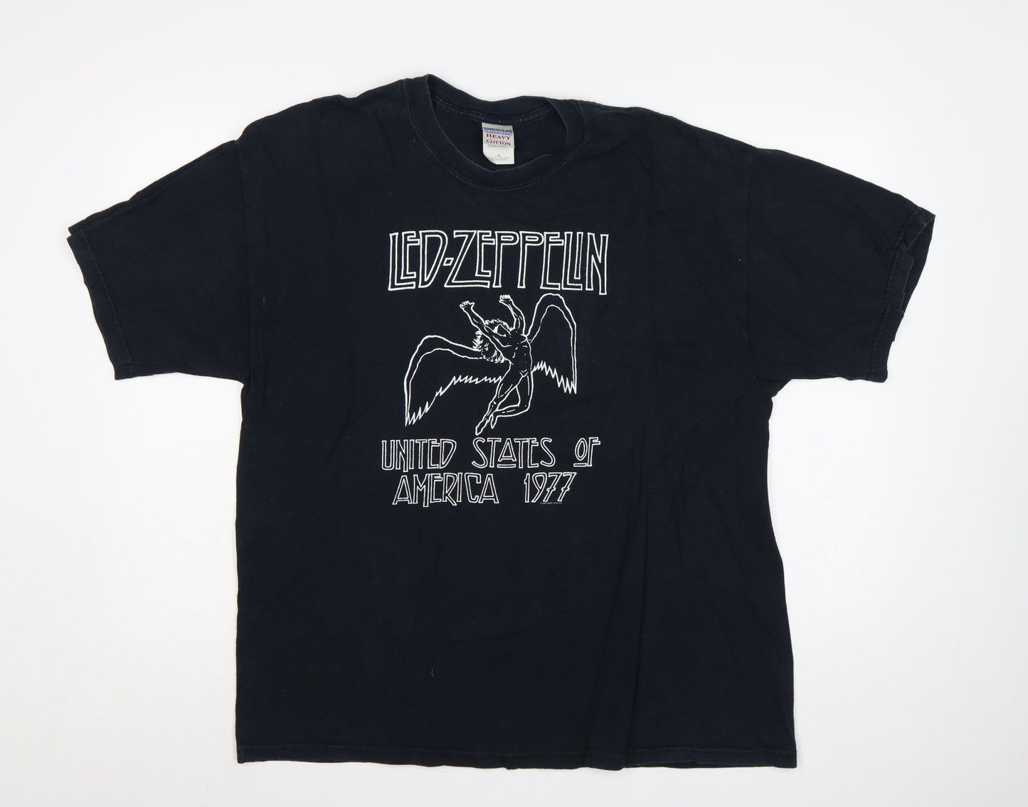 Gildan Men's Black XL Led Zeppelin USA 1977 Heavyweight Graphic T-Shirt