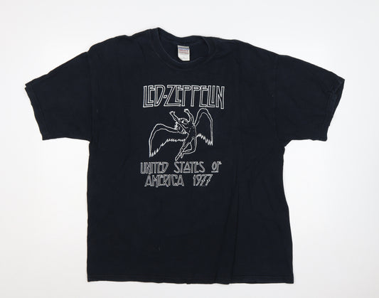 Gildan Men's Black XL Led Zeppelin USA 1977 Heavyweight Graphic T-Shirt