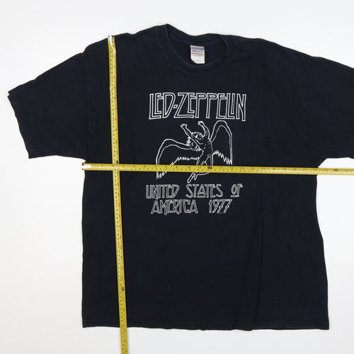 Gildan Men's Black XL Led Zeppelin USA 1977 Heavyweight Graphic T-Shirt