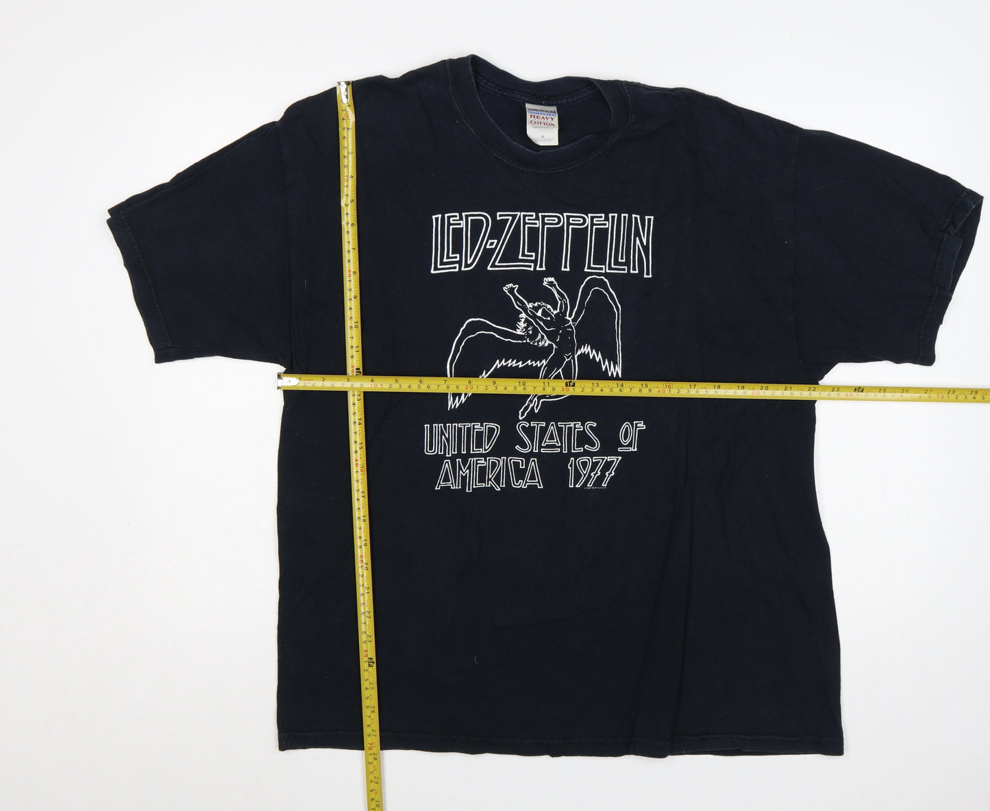 Gildan Men's Black XL Led Zeppelin USA 1977 Heavyweight Graphic T-Shirt