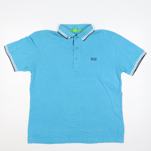 Hugo Boss Mens Blue L Cotton Logo Short Sleeve Polo Shirt