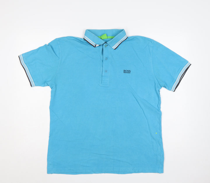 Hugo Boss Mens Blue L Cotton Logo Short Sleeve Polo Shirt
