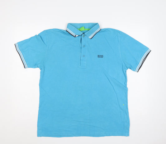 Hugo Boss Mens Blue L Cotton Logo Short Sleeve Polo Shirt