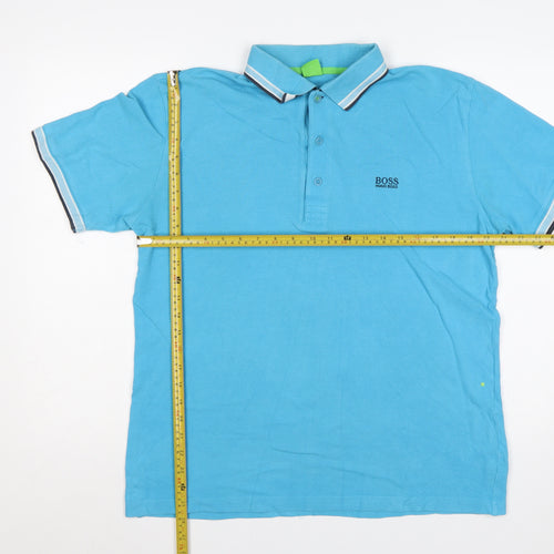 Hugo Boss Mens Blue L Cotton Logo Short Sleeve Polo Shirt