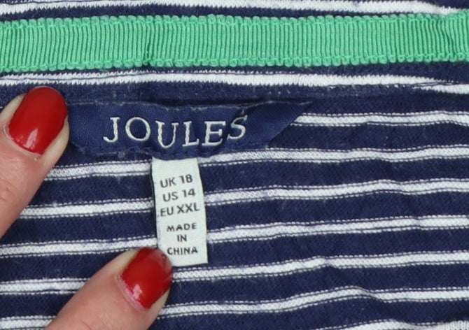 Joules Women Blue White Striped Cotton Tunic Top UK 18 3/4 Sleeve