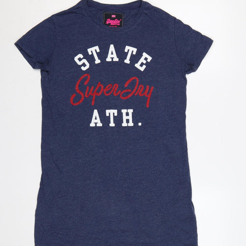 Superdry Women Blue UK 12 T-Shirt Dress Graphic Print Casual