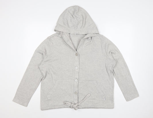 FatFace Women Grey UK 12 Hooded Button Cardigan V-Neck Pockets
