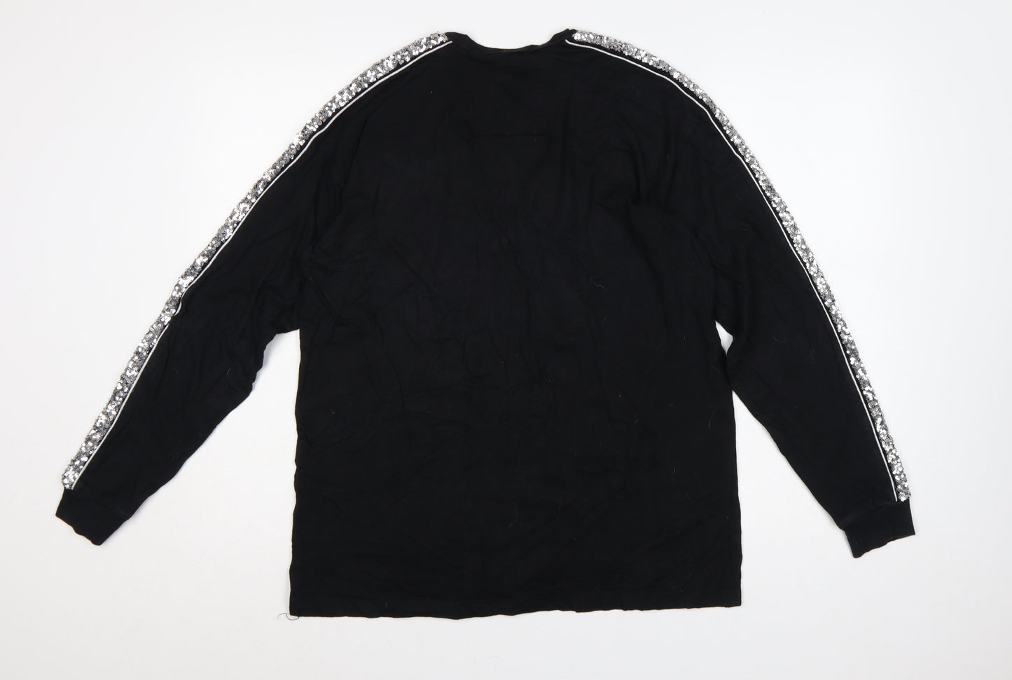 Victoria's Secret PINK Women Black M Christmas Sequin Long Sleeve T-Shirt
