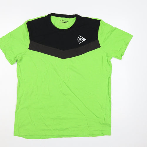 Dunlop Men's Green Black Colourblock Sports T-Shirt S Crew Neck