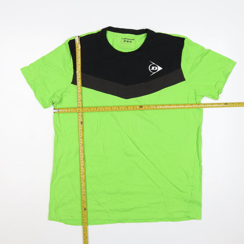 Dunlop Men's Green Black Colourblock Sports T-Shirt S Crew Neck