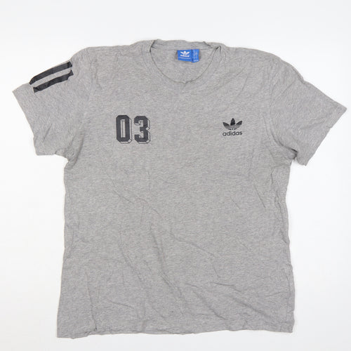 adidas Men Grey L Originals 03 Graphic Logo Crew Neck T-Shirt
