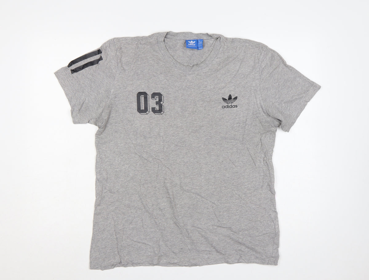 adidas Men Grey L Originals 03 Graphic Logo Crew Neck T-Shirt
