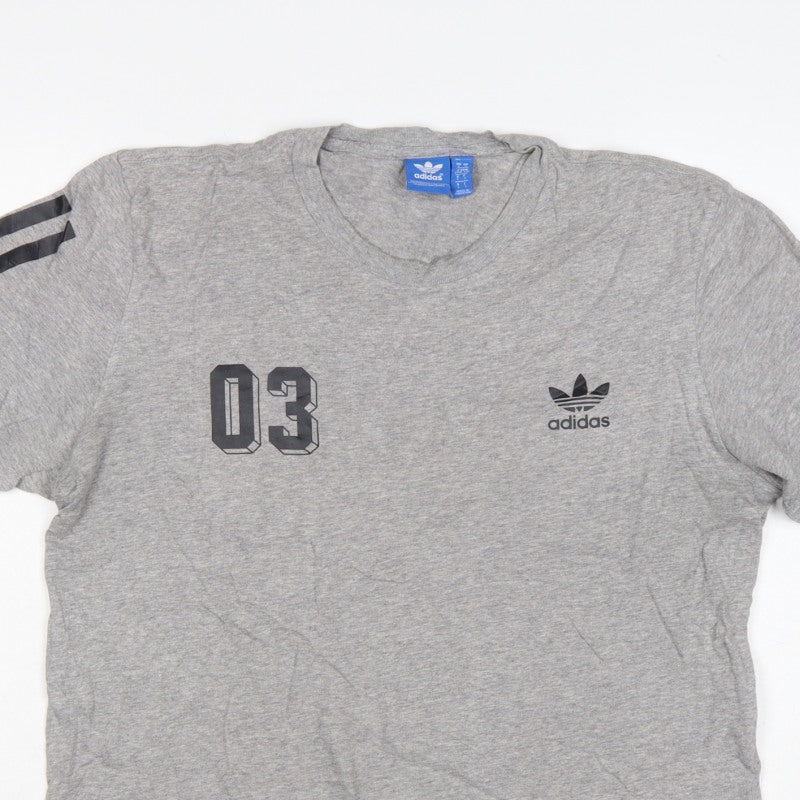 adidas Men Grey L Originals 03 Graphic Logo Crew Neck T-Shirt