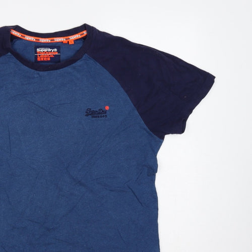 Superdry Men’s Blue L Raglan Colourblock Logo Crew Neck T-Shirt