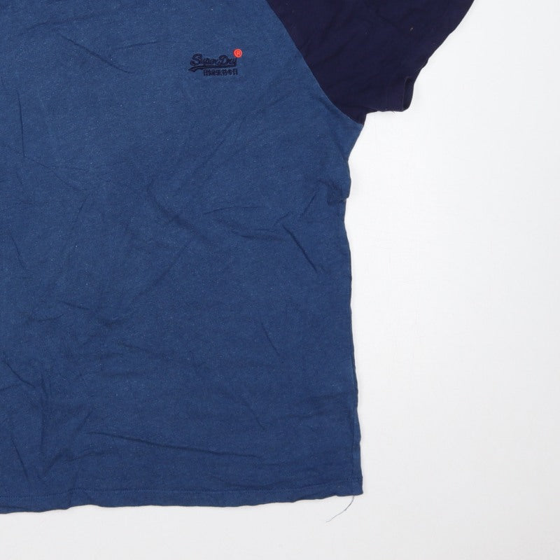Superdry Men’s Blue L Raglan Colourblock Logo Crew Neck T-Shirt