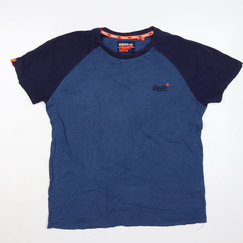 Superdry Men’s Blue L Raglan Colourblock Logo Crew Neck T-Shirt