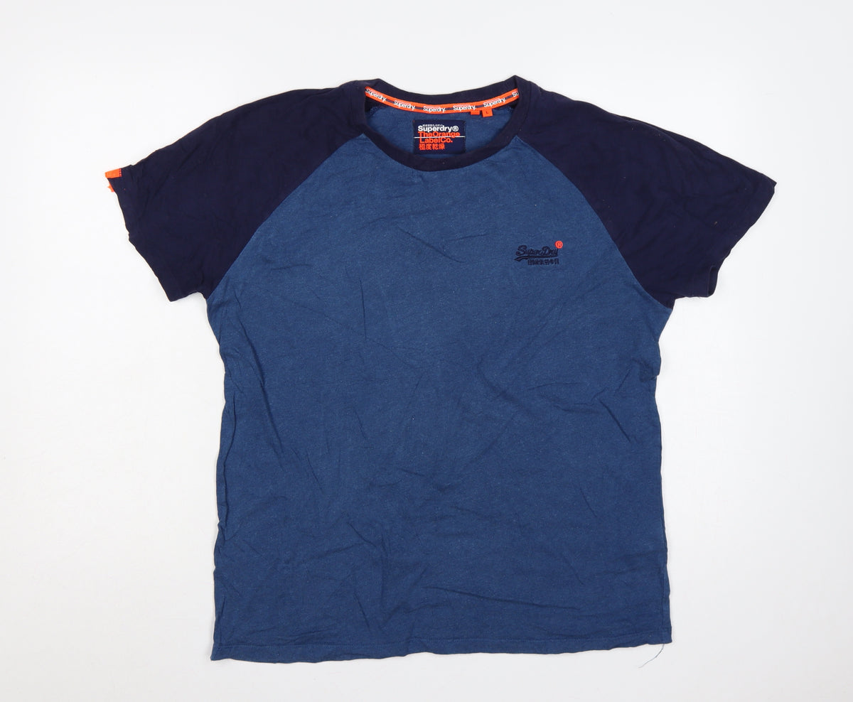 Superdry Men’s Blue L Raglan Colourblock Logo Crew Neck T-Shirt